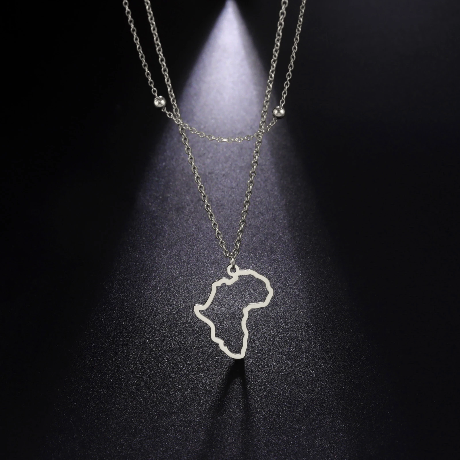 Teamer Fashion African Map Collana Con Ciondolo Per Donna Uomo Acciaio Inossidabile Africa Map Choker Collane A Doppia Catena Regalo Di Gioielli