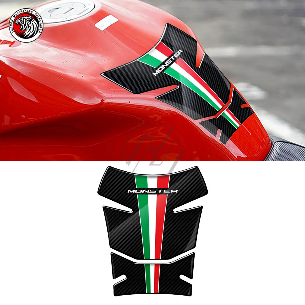 3D Resin Carbon Look Moto Gas Tank Pad Protezione Decalcomanie Custodia Per Ducati Monster 600 620 695 750 800 900 1000