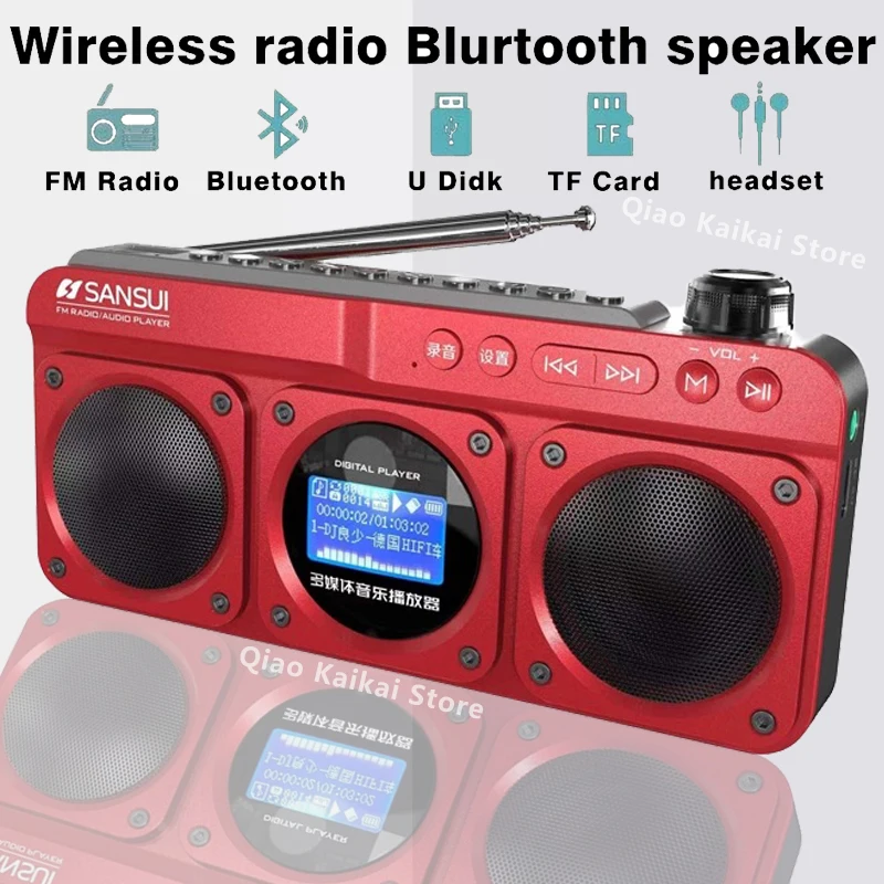 Nuovo Sansui F28 Retro Radio Altoparlante Bluetooth Wireless Subwoofer Stereo Portatile Mini Plug In Walkman Clock Alarm Music Player