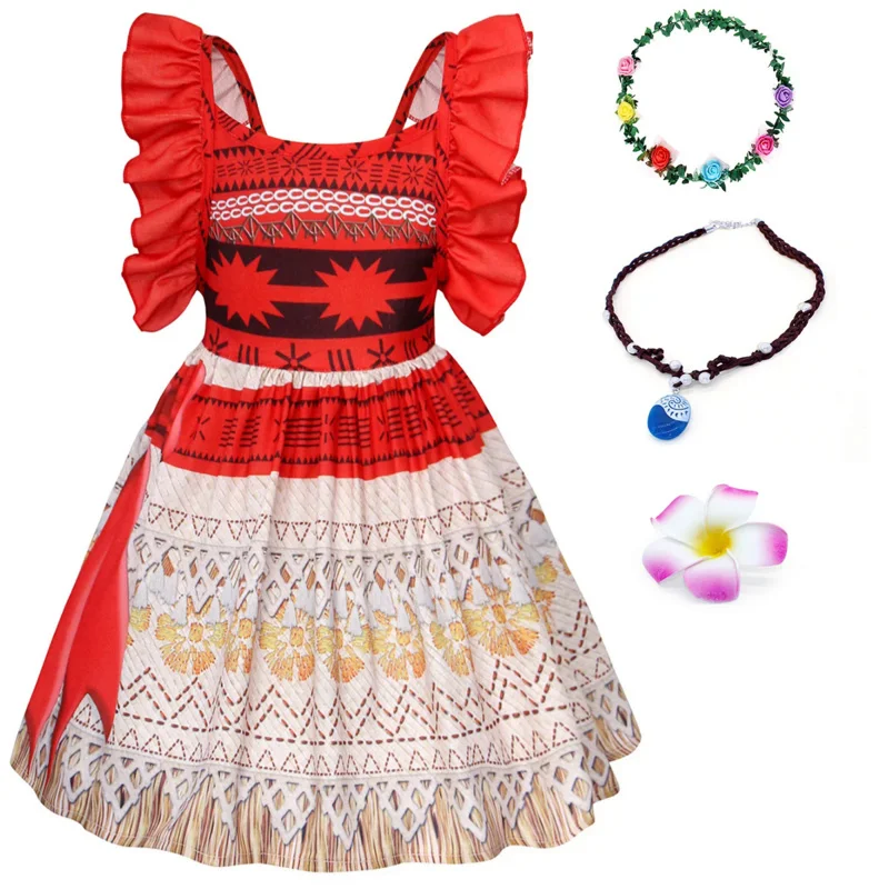 Jurepecia Ocean Adventure Princess Moana Costumes For Girls Birthday Party Dress Up Halloween Backless Outfits Con Accessori