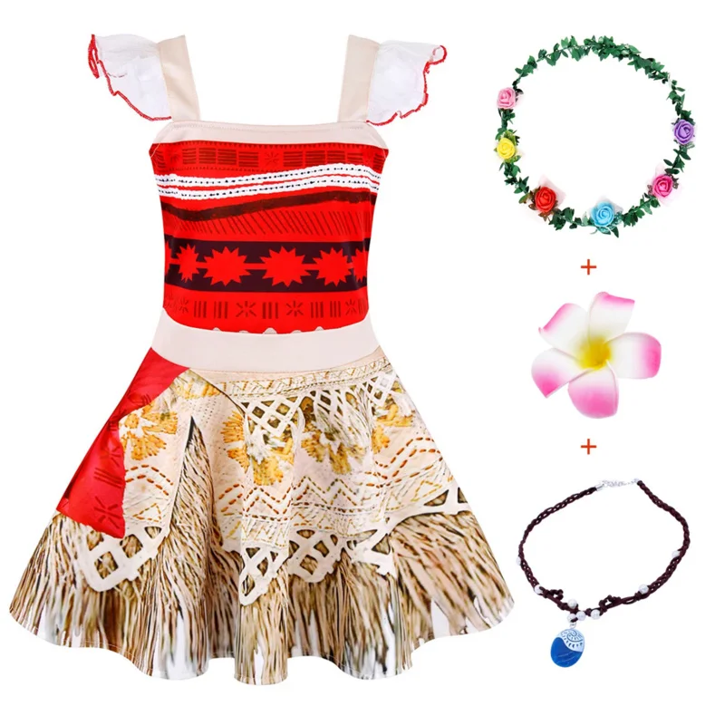 Jurepecia Kids Moana Dress Adventure Outfits Set For Girls Princess Dresses Strappy Child Clothes Halloween Birthday Party