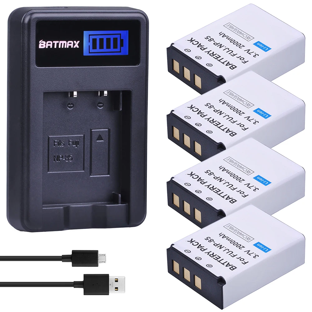 4 Pz 3.7V Np-85 Np85 Np 85 Batterie Ricaricabili + Caricatore Usb Lcd Per Fujifilm Np-85, Bc-85, Bc-85A Finepix S1, Finepix Sl2