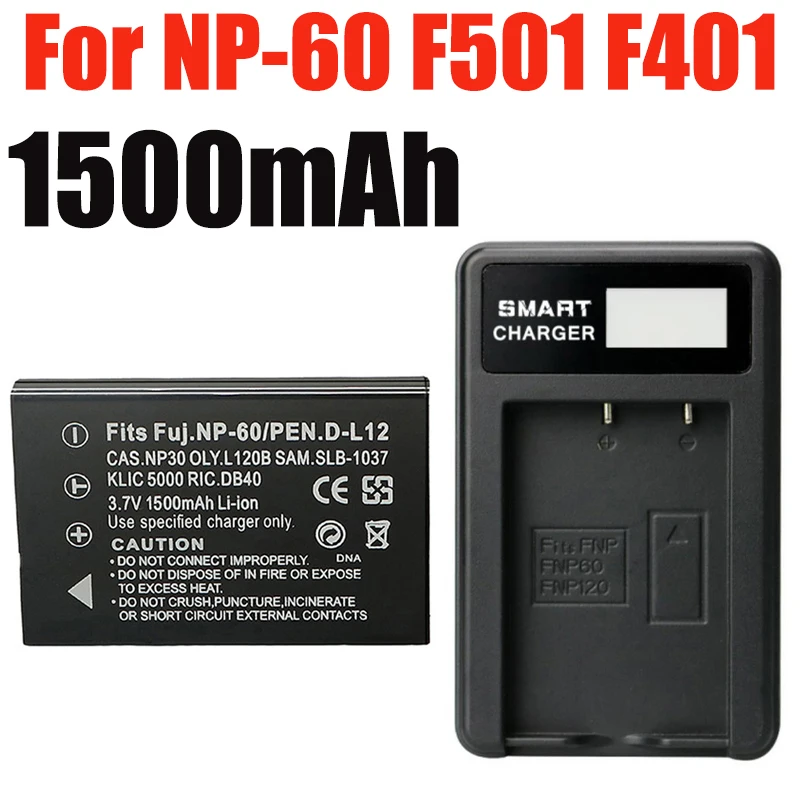 Np-60 Batteria Per Fotocamera Np60 + Caricabatterie Usb Led Per Fujifilm Finepix 50I 601 F401 F401 Zoom F410 F410 Zoom 1500Mah