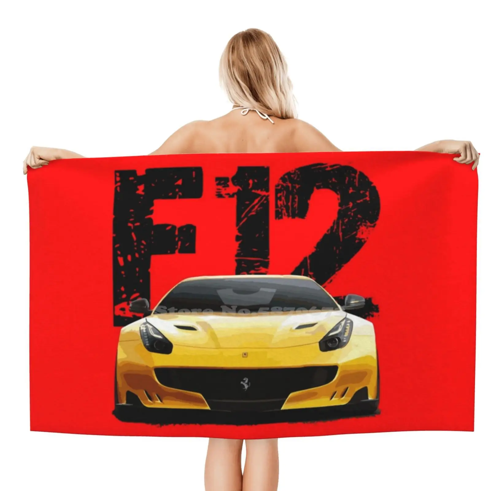 Auto Sportiva F12-Asciugamani Da Spiaggia Con Parole Anteriori Asciugamani Sportivi Ad Asciugatura Rapida Racing Fast Car Auto Italian Red Supercar Bi