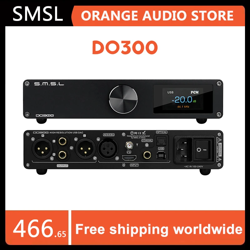 Smsl Do300 Audio Dac Es9039Mspro Mqa Usb/Ottico/Coassiale/Bluetooth/I2S/Aes/Eub Ingressi Uscite Rca/Xlr Smsl D0300