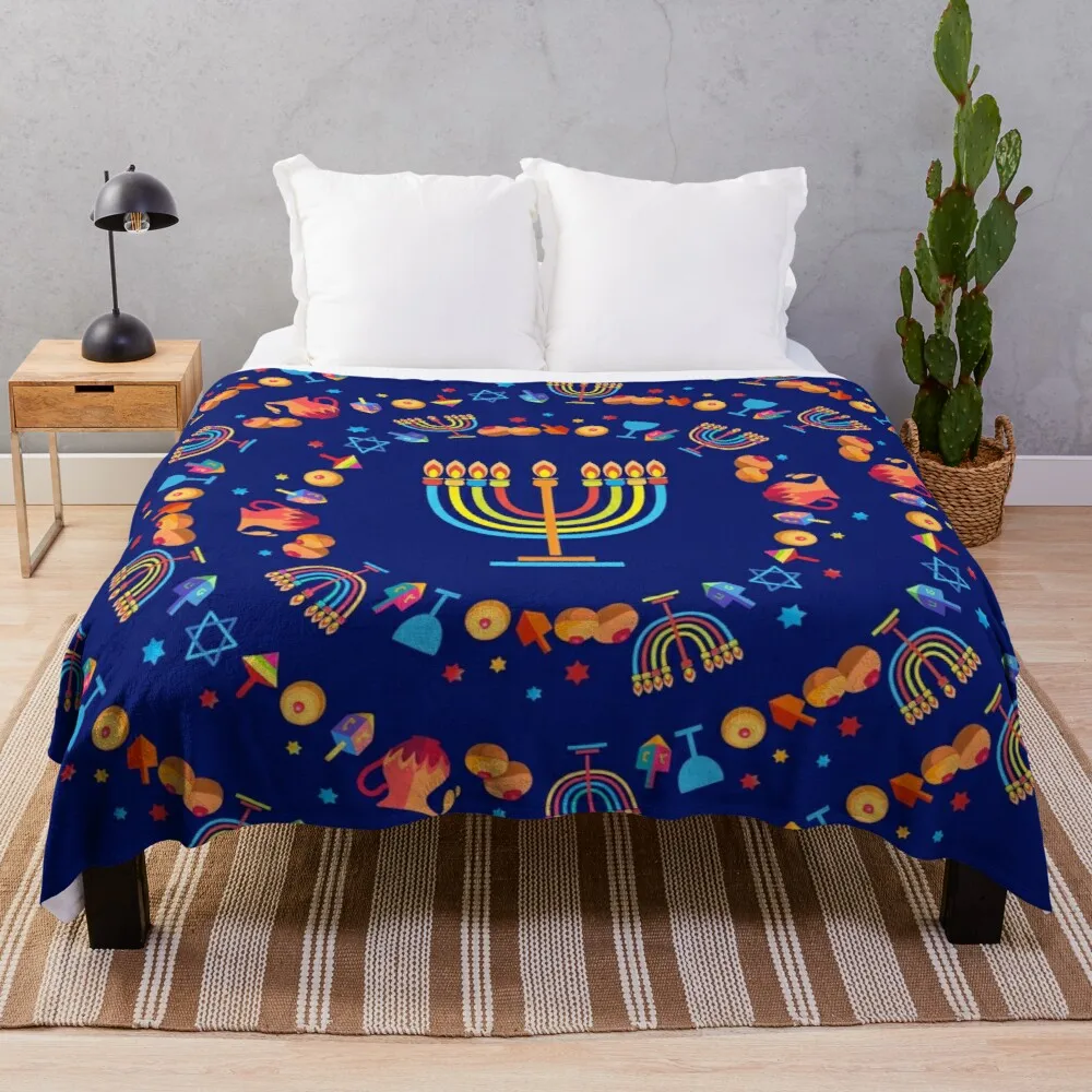 Happy Hanukkah Menorah Jewish Holiday Party Decoration Coperta Da Tiro Coperta Soffice
