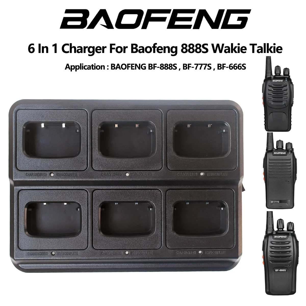 Caricatore Baofeng Per Bf-666S Bf-777S Bf-888S Ham Radio Bidirezionale 6 In 1 Parti Di Accessori Di Ricarica Rapida Universale Per Il Rifornimento Rap