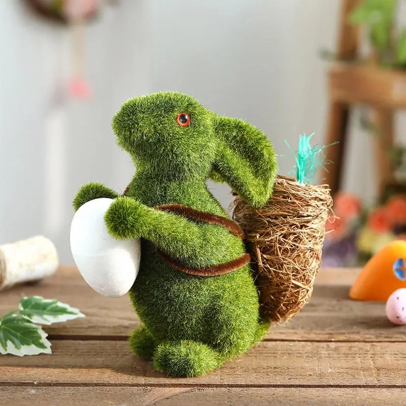 Moss Bunny Hug Egg Green Resin Rabbit Figurine Moss Cute Rabbit Giocattolo Regalo Di Pasqua Per Bambini Ornamenti Decorativi Coniglietto In Miniatura