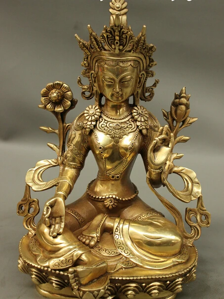 11 "Tibet Brass Buddismo Kwan-Yin Bodhisattva Verde Tara Bianca Goddess Statue Statue Decorazione Del Giardino