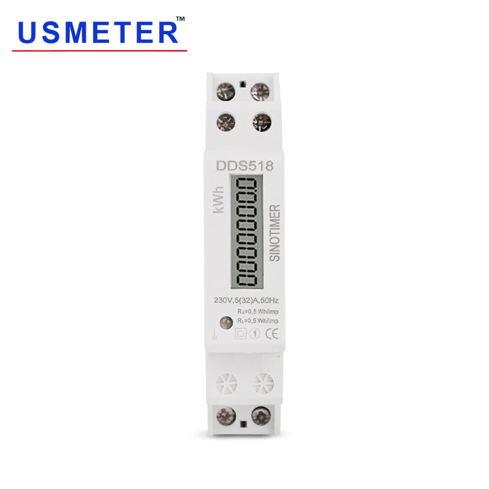 Dds518/6619 Wattmetro Monofase Din Rail Kwh Meter 230V Consumo Contatore Elettrico 1P Lcd 5(32)A 2.5(30)A 5(60)A Kwh