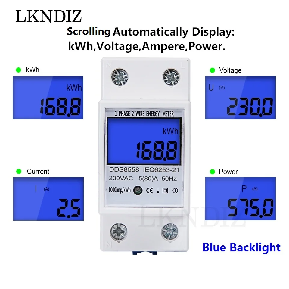 Contatore Di Energia Elettrica Su Guida Din 5(80)A 50/60Hz 110V/220/230V Kwh Display Lcd Contatore Digitale Monofase Kwh