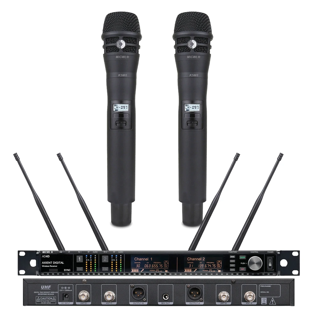 Microfono Wireless Micwl Ad4D Professionnel Ksm8 2 Microfono Portatile Microfono A Doppio Canale Micro