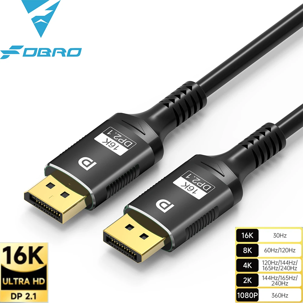 Fdbro Displayport 2.1 Cavo Dp 16K 8K @ 120Hz/60Hz 4K @ 240Hz 80Gbps Cavo Audio Video Hdr Per Laptop Xbox Projector Monitor Da Gioco