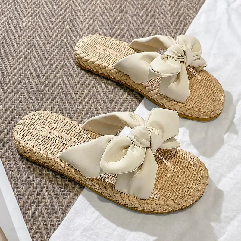 Med Beach Shoes Pantofole Donna Summer Pantofle Luxury Slides Butterfly-Knot Sabot 2023 Designer Flat Soft Rubber Basic Pu Fashio