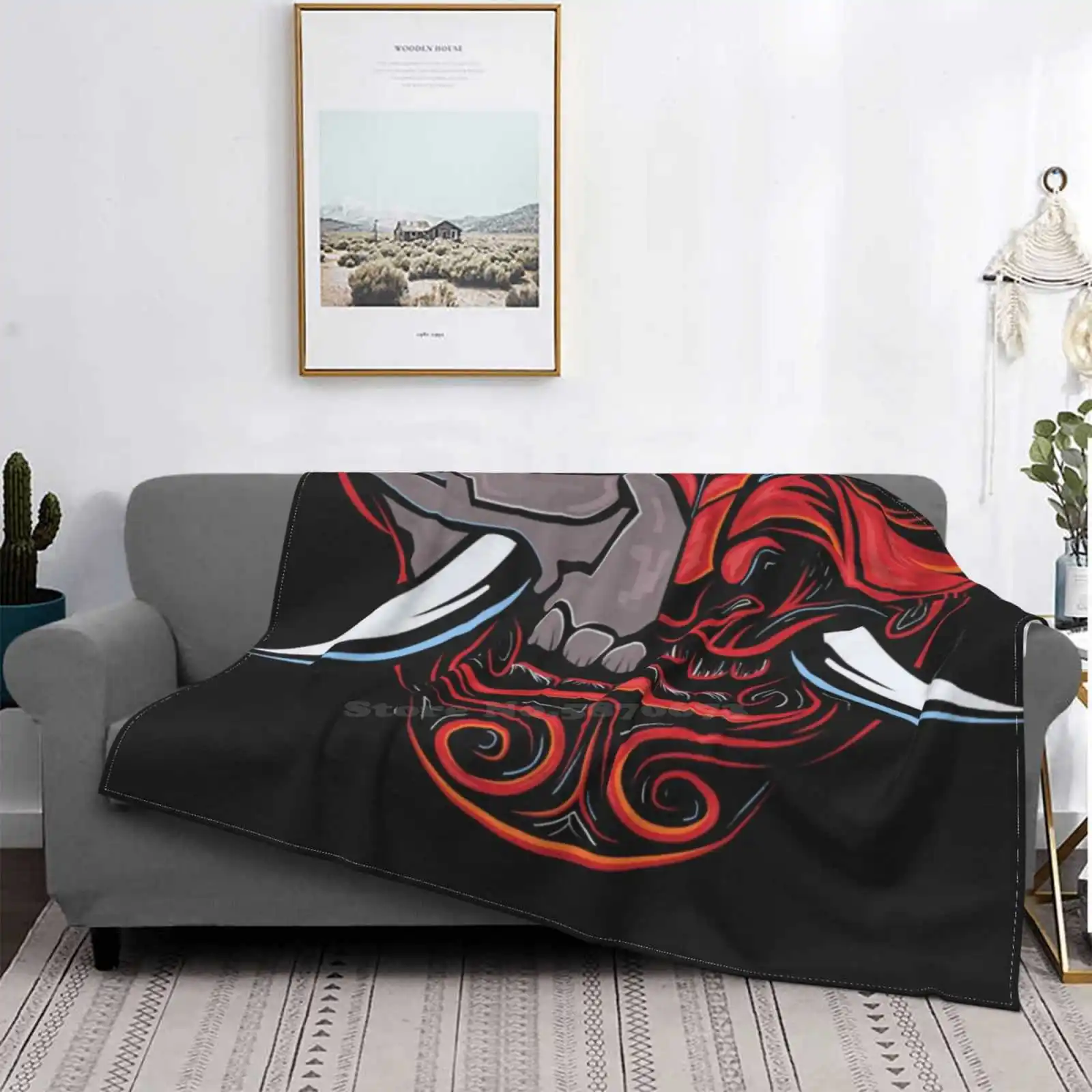 Oni Demon Design Creativo Confortevole Coperta Di Flanella Oni Demon Japan Teeth Anime Mouth Hannya Oni Cool Devil Yokai