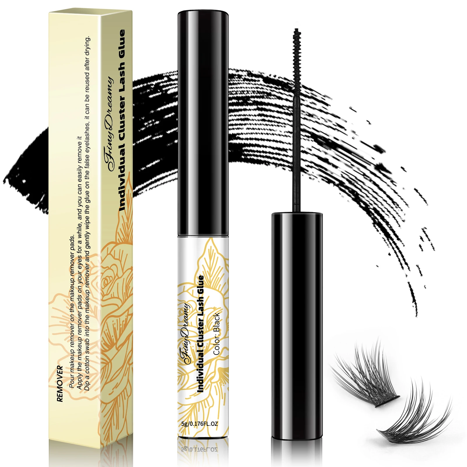 Finydreamy Waterproof Black Eyelash Glue Cluster Ciglia Finte Adesivo Latex Free Quick Dry Eyelashes Glue Makeup Tool