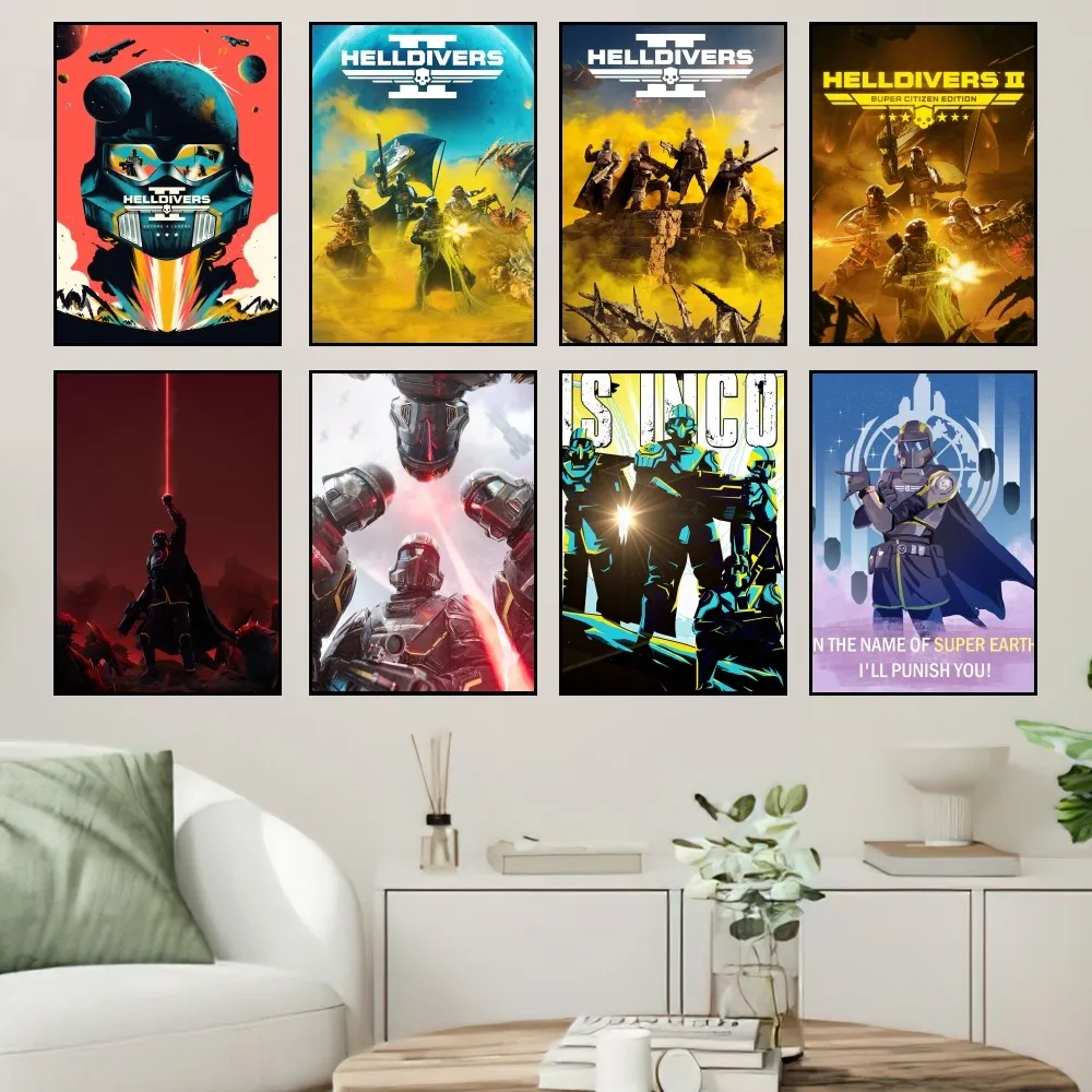 Gioco Hd2 Helldivers Ii Poster Piccole Stampe Pittura Murale Camera Da Letto Soggiorno Wall Sticker Office
