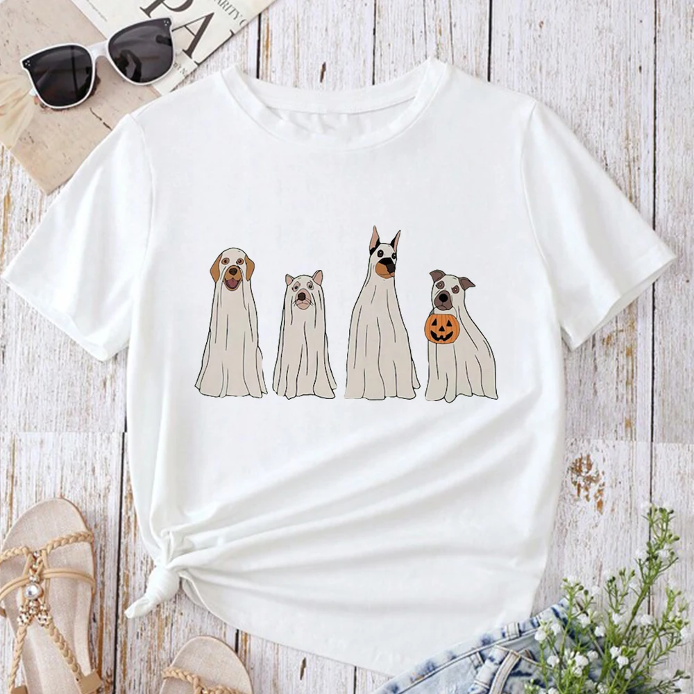 Ghost Dog Skeleton Magliette Di Halloween Graphic Harajuku Streetwear Girocollo Manica Corta Regali Di Compleanno Magliette Vintage Estive