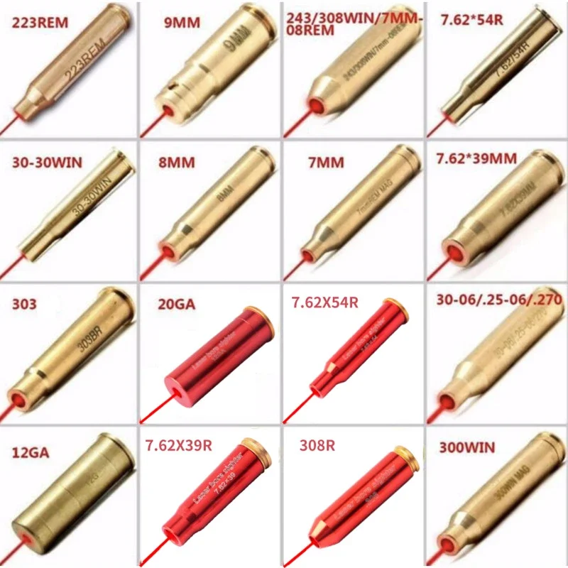 Tactical Red Bore Laser Sight Boresighter 12Ga 20Ga 5.45X39 7.62X54 7.62X39 .308 9Mm Laser Training Rifle Hunting Snap Caps