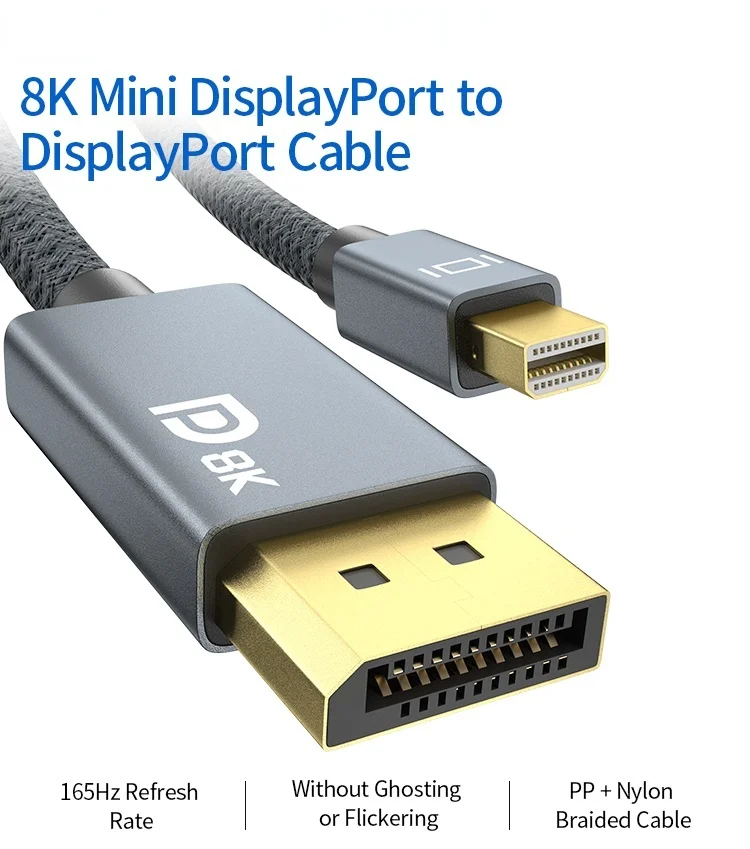 8K @ 60Hz 4K @ 144Hz Mini Dp A Dp Cavo 2M Mini Displayport A Displayport 1.4 Supporto Cavo 8K @ 60Hz/4K @ 144Hz (6.6Ft/2M)