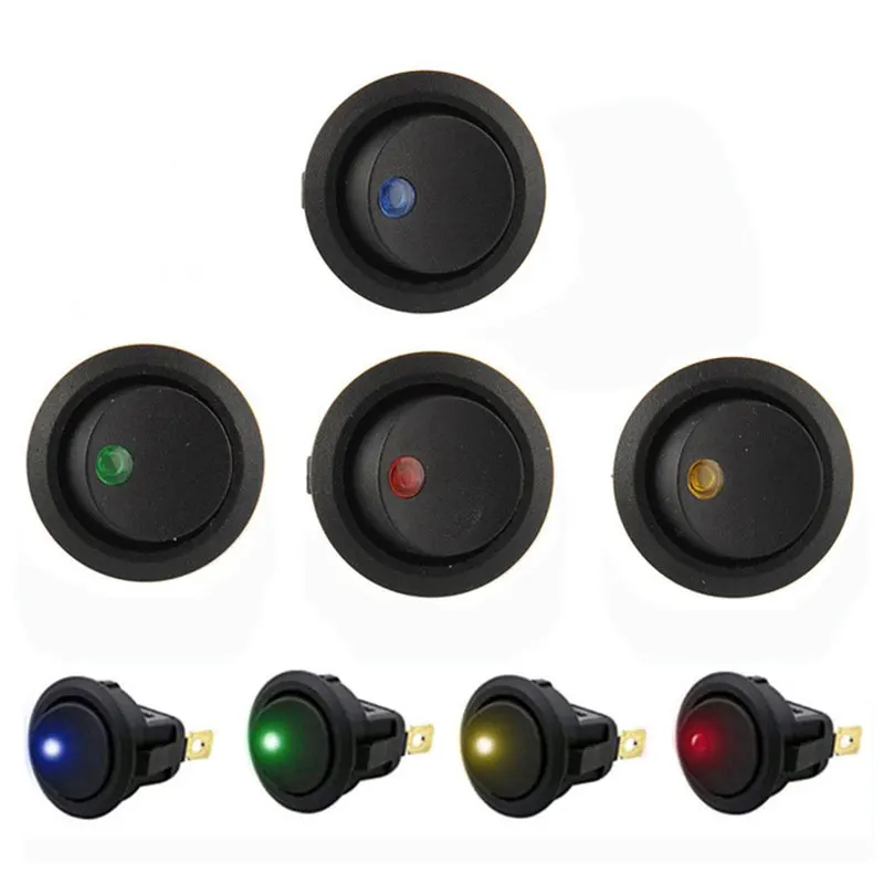 5 Pz/Set On/Off 12V Round Rocker Dot Switch Impermeabile Led Luce Luminescenza Interruttori A Levetta