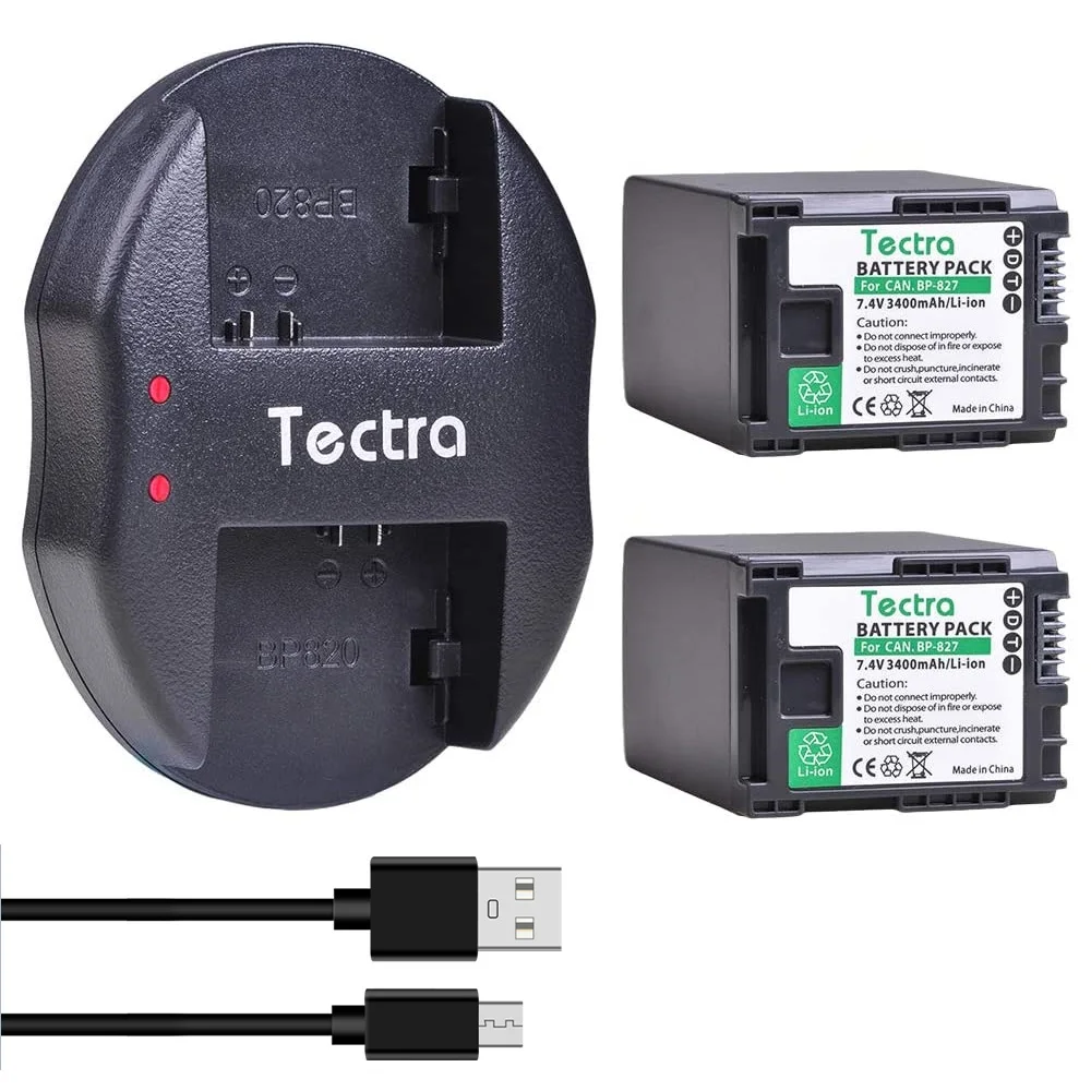 Bp-827 Bp 827 Batterie + Caricatore Doppio Usb Per Canon Vixia Hf10 Hf11 Hf20 Hf21 Hf100 Hf200 Hf G10 Hf M30 M31 M32