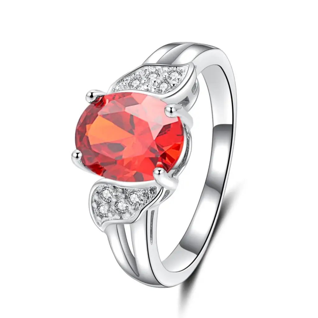 Donne Hollow Wing Like Angel Rings Red Round Crystal Shiny Zircone Charming Anillos Ladies Wedding Engagement Jewelry Ornaments