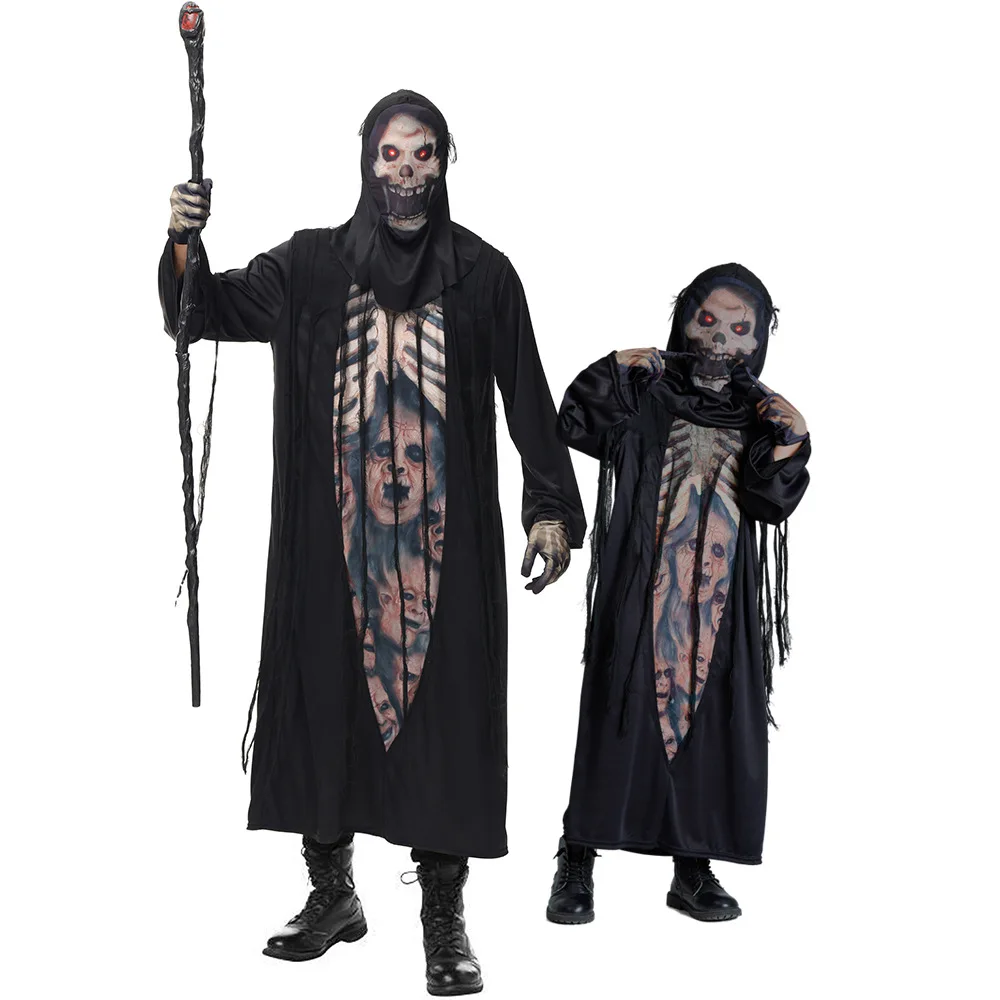 Halloween Party Skull Skeleton Costumes Kids Child Spaventoso Monster Demon Devil Ghost Grim Reaper Boys Girls Adult