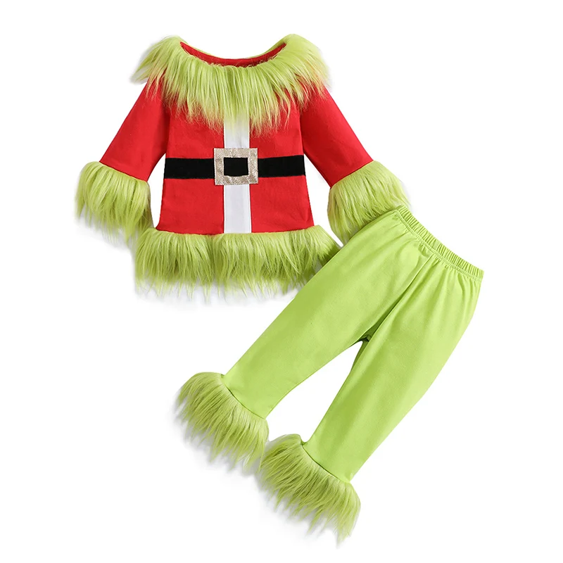 Toddler Baby Girl Boy Christmas Outfit Green Monster Furry Costume Who Stola Christmas Outfit Infant Cosplay Clothes