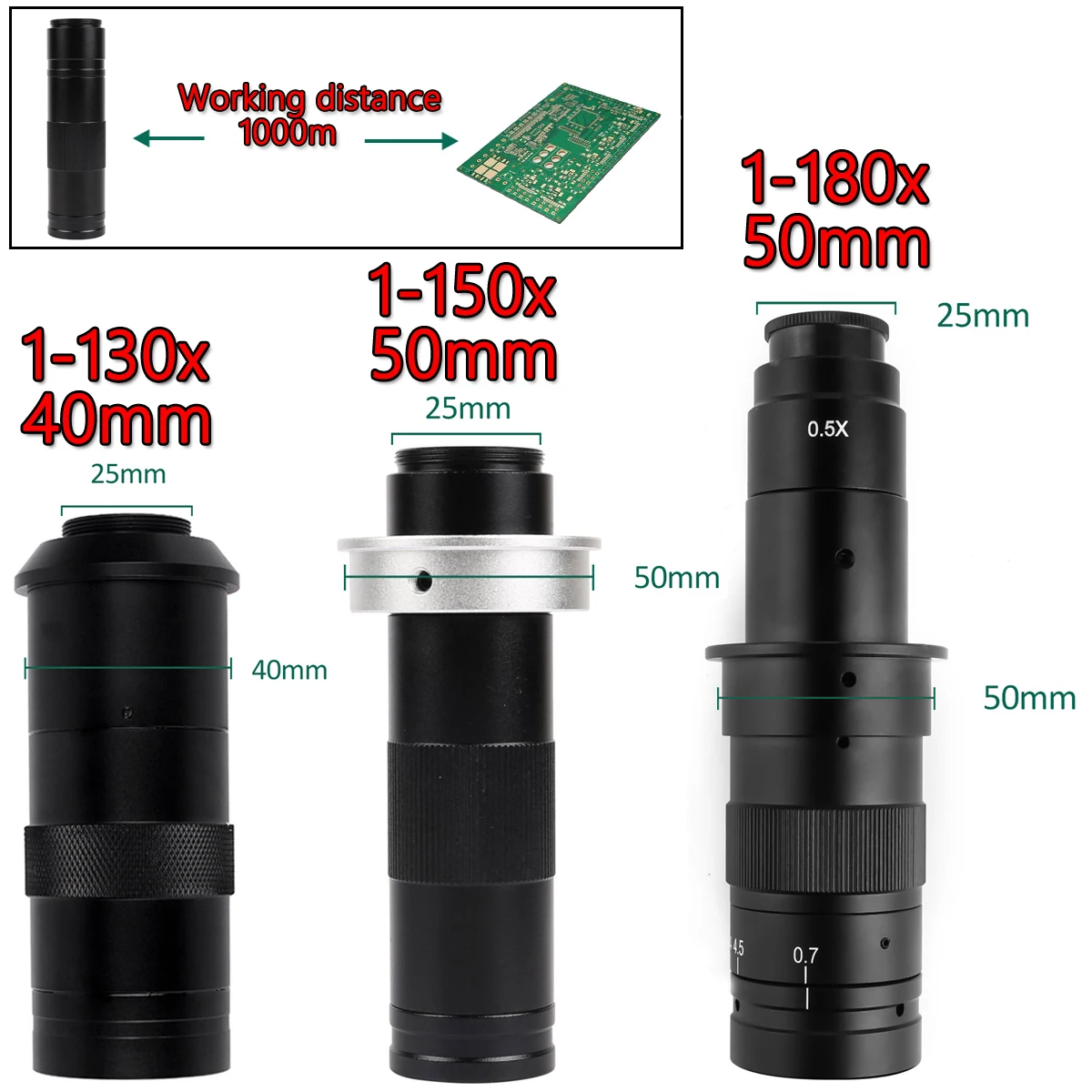 Ingrandimento Regolabile 180X 150X 130X Zoom C Mount Lens 0.7X ~ 4.5X Ingrandimento Per Hdmi Usb Industry Video Microscope Camera