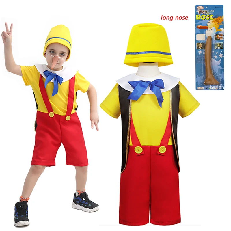 Bambini Disney Funny Pinocchio Costume Cosplay Naso Lungo Pinocchio Costume Uniforme Naso Libero Abiti Costume Di Halloween Per Bambini