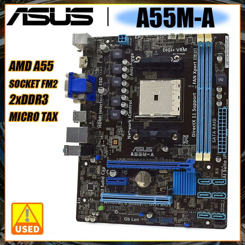 Presa Scheda Madre Asus A55M-A Fm2 Ddr3 Per Amd A10/A8/A6/A4/Athlon Cpu Sata2 Amd A55 Usb2.0 Pci-E X16 Placa-Mune