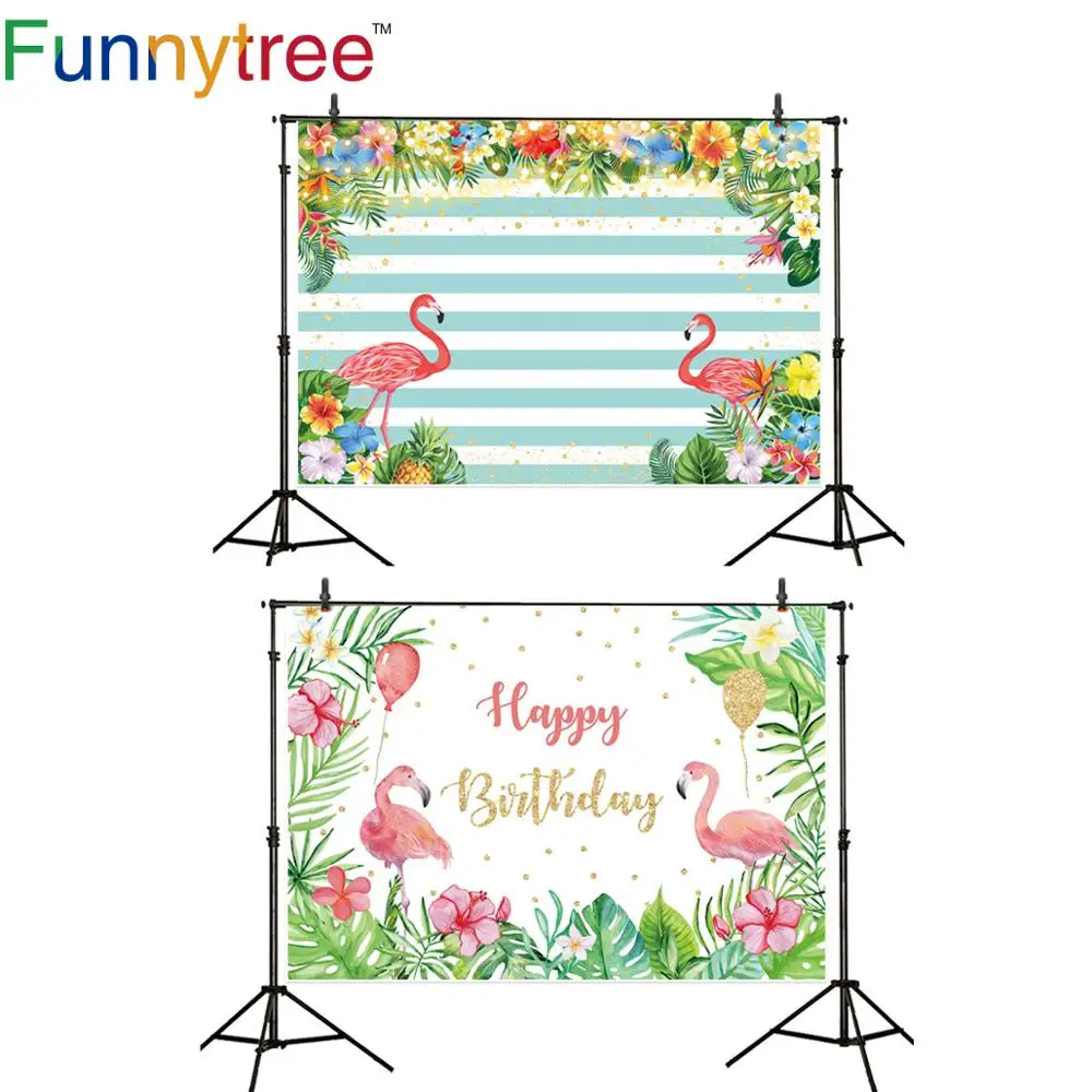 Funnytree Flamingo A Tema Tropicale Sfondo Festa Di Compleanno Sfondo Neonato Photocall Dots Palloncini Foto Sparare Decor Banner