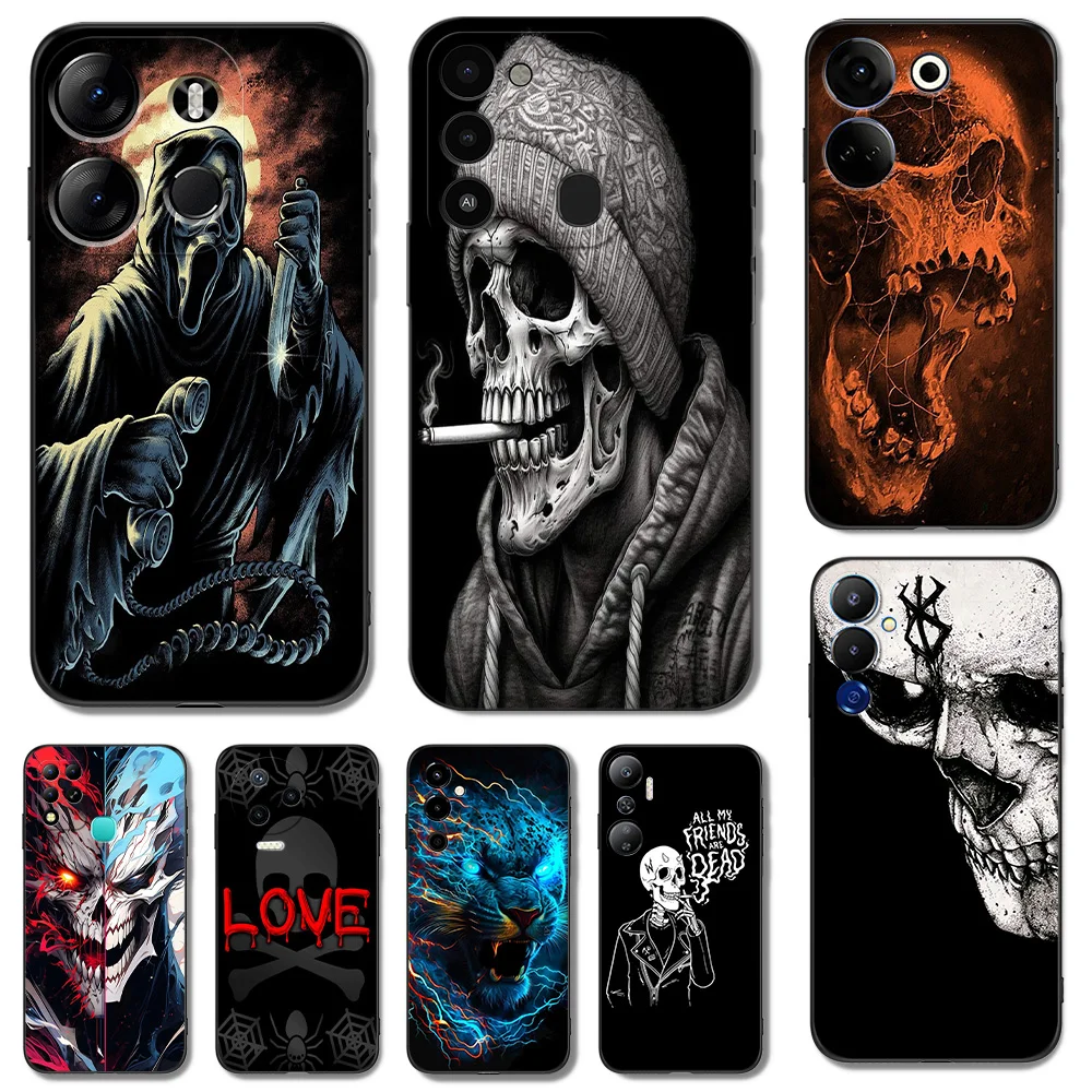 Custodia In Tpu Nero Per Tecno Spark Go 2023 2022 9 8 10 Pro 10C Pop 7 6C Pova 4 Neo 2 5 Cover Skull Smoking Green Eagle