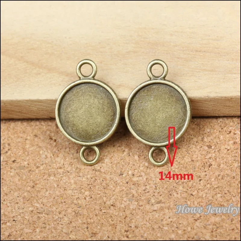 100 Pz Rotondo Cammeo/Cabochon Connettore Telaio Fascino Bronzo Antico Misura Per Maxi Collane E Pendenti 26*17Mm (Misura 14Mm)