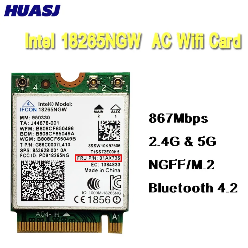 Tri-Band Wireless-Ac 2.4G / 5G Bt 4.2 Per Intel 18265Ngw Bt 4.2 Modulo Wifi 867Mbps Scheda Wifi Per Thinkpad T470 T570 T470