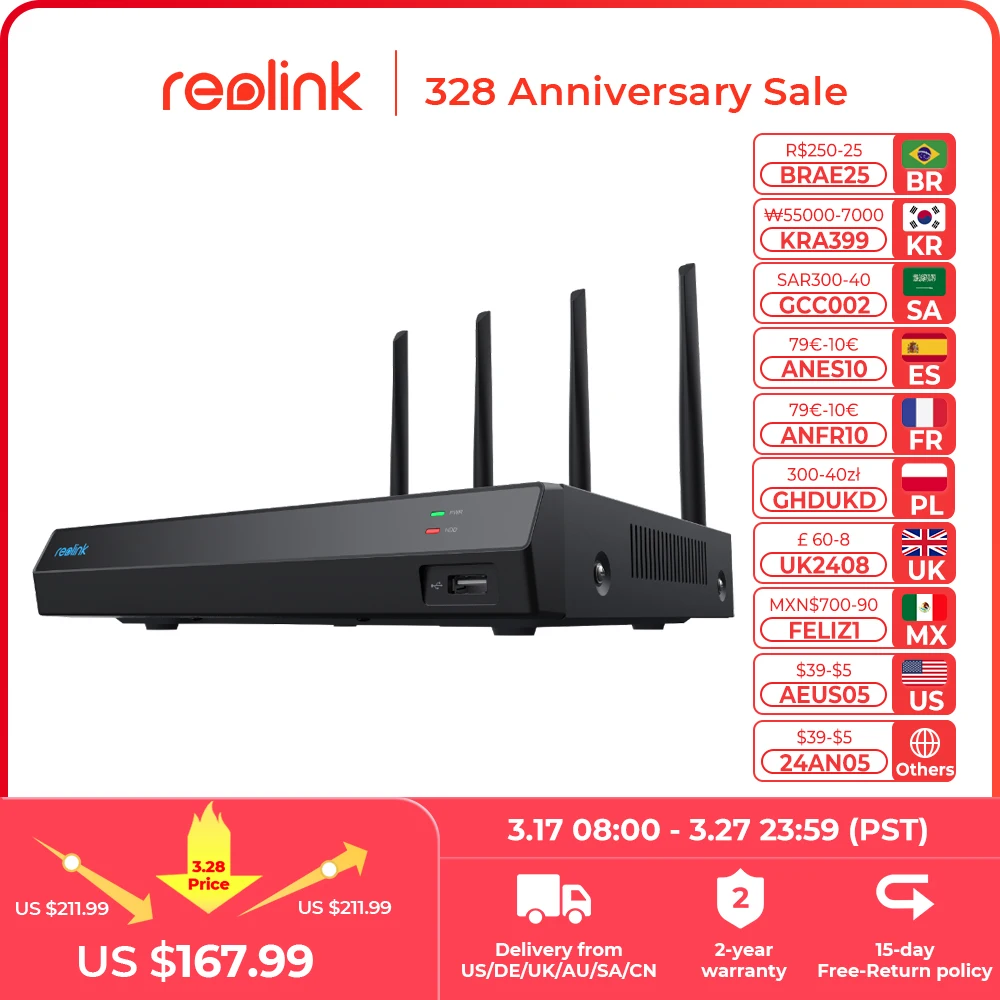 Reolink Registratore Nvr Wifi 4K 12Ch Con Wi-Fi 6 Per Telecamera Ip Poe Da 5Mp 8Mp E Wifi Registrazione 24 Ore Su 24, 7 Giorni Su 7 Per Il Sistema Di 