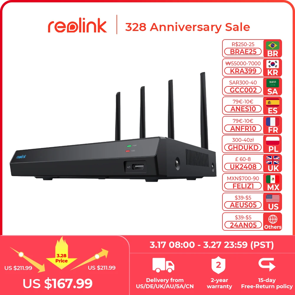Reolink Registratore Nvr Wifi 12Ch Con Wi-Fi 6 Per Monitor Da Interno Da 4Mp Telecamera Pt Da Esterno Da 8Mp Per Sistema Di Sicurezza Domestica Rln12W