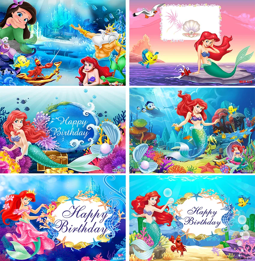 Disney Cartoon Backdrop Princess Little Mermaid Ariel Birthday Party Custom Beautiful Golden Castle Photography Background