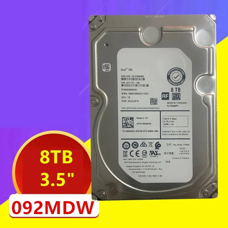 Nuovo Hdd Originale Per Dell 8Tb 3.5 "Sata 256Mb 7.2K Per Hdd Interno Per Hdd Di Classe Enterprise Per Muslim92Mdw 092Mdw