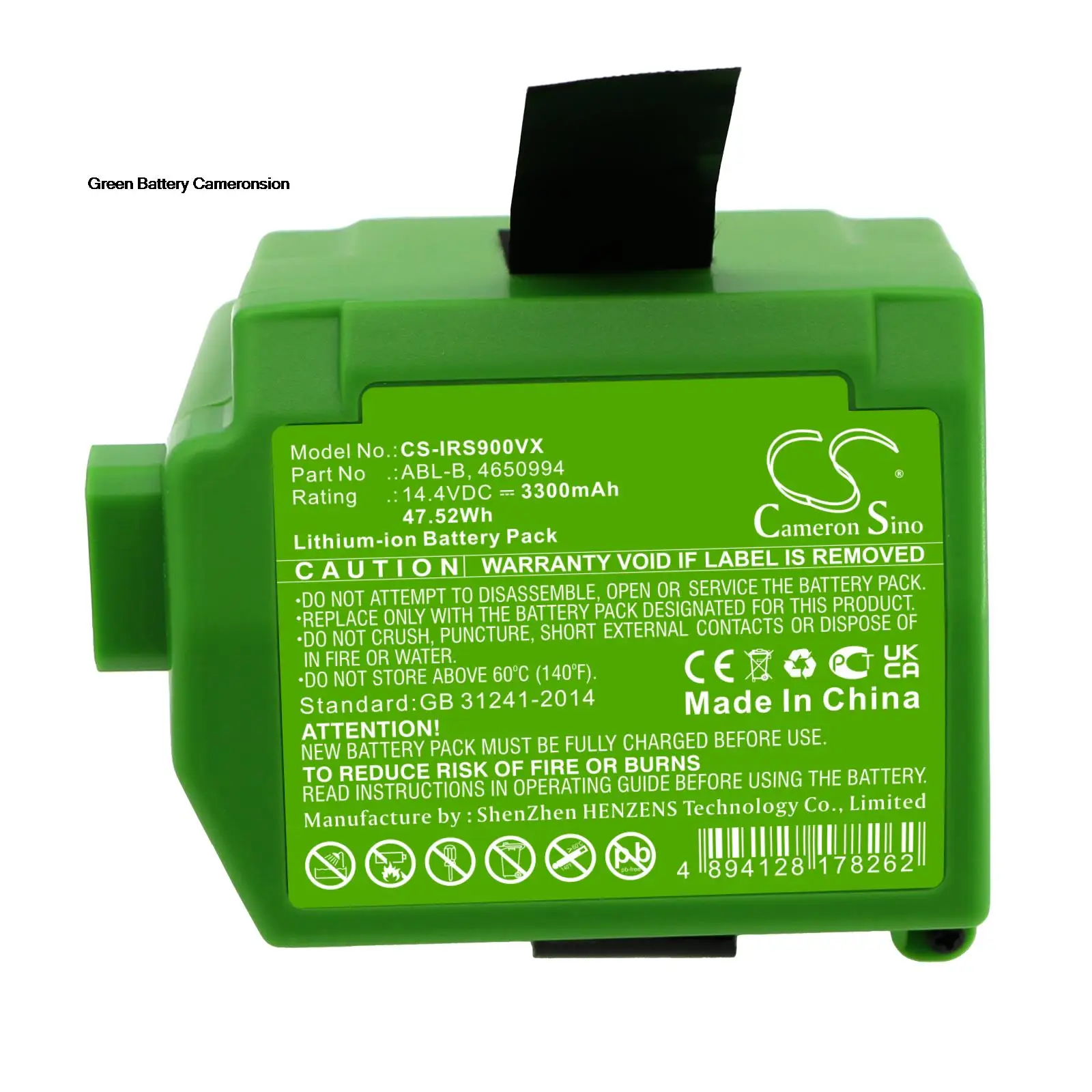 Cameron Sino Green Battery Vacuum 3300Mah Batteria Per Irobot Roomba S9 , S9 + ,S955020,Abl-B, 4650994