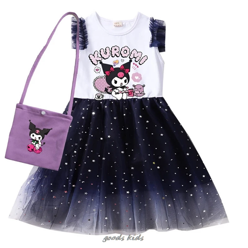 Lovely Kuromi Melody Print Dress Clothes Neonate Abiti Casual Con Piccola Borsa Bambini Cartoon Wedding Party Princess Vestidos