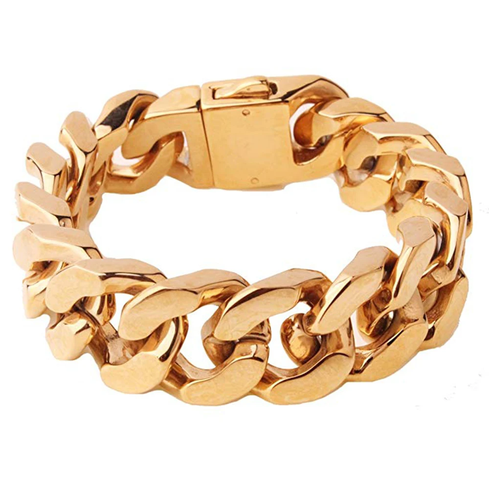 20Mm Heavy Punk 18K Gold Plate Curb Cuban Link Chain Bracciale Uomo Donna Hiphop Acciaio Inossidabile Fashion Nole Biker Bangel Jewelry