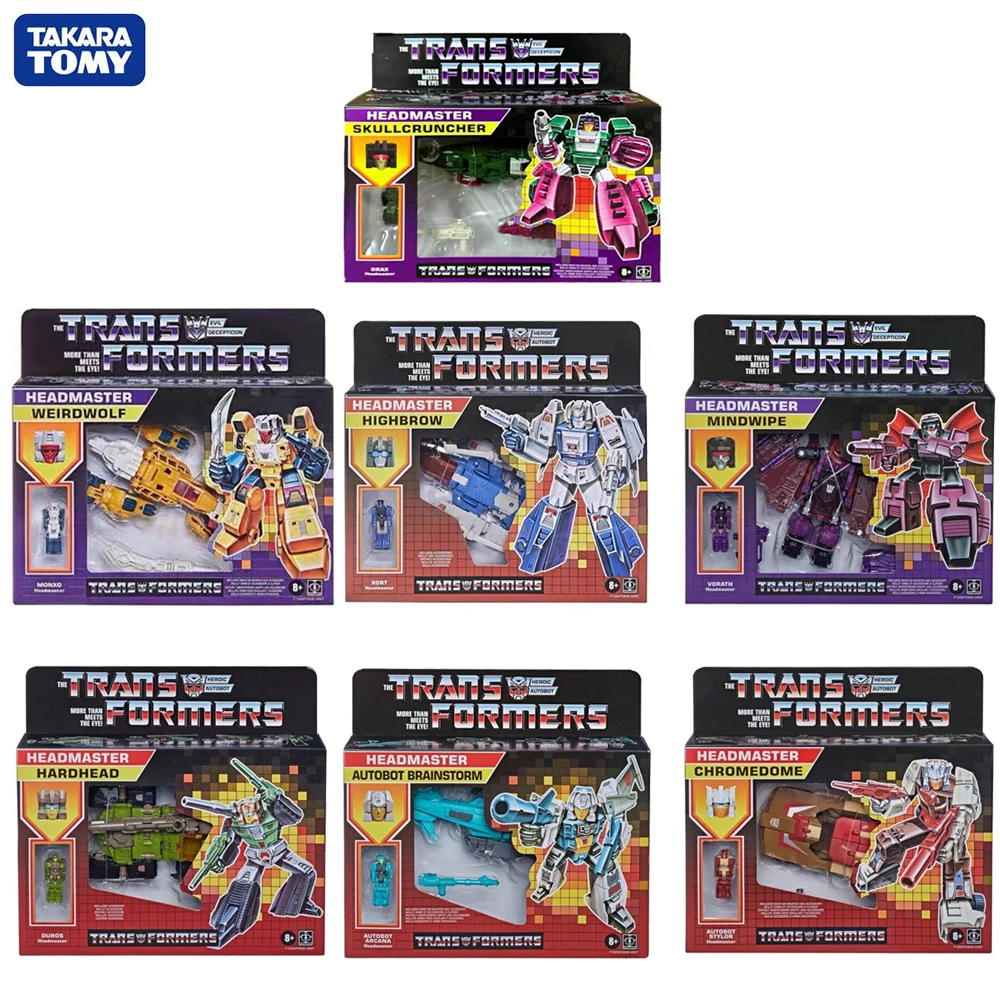 Takara Tomy Transformers Retro Headmaster Chromedom, Hardhead, Brainstorm, Mindwipe, Highbrow, Weirdwolf, Skullcruncher Toys