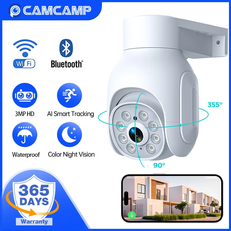 Camcamp Wifi Telecamera Di Sorveglianza Di Sicurezza 3Mp Outdoor Ip66 Allarme Di Movimento Impermeabile Rilevamento Intelligente Baby Monitor P2P Esee
