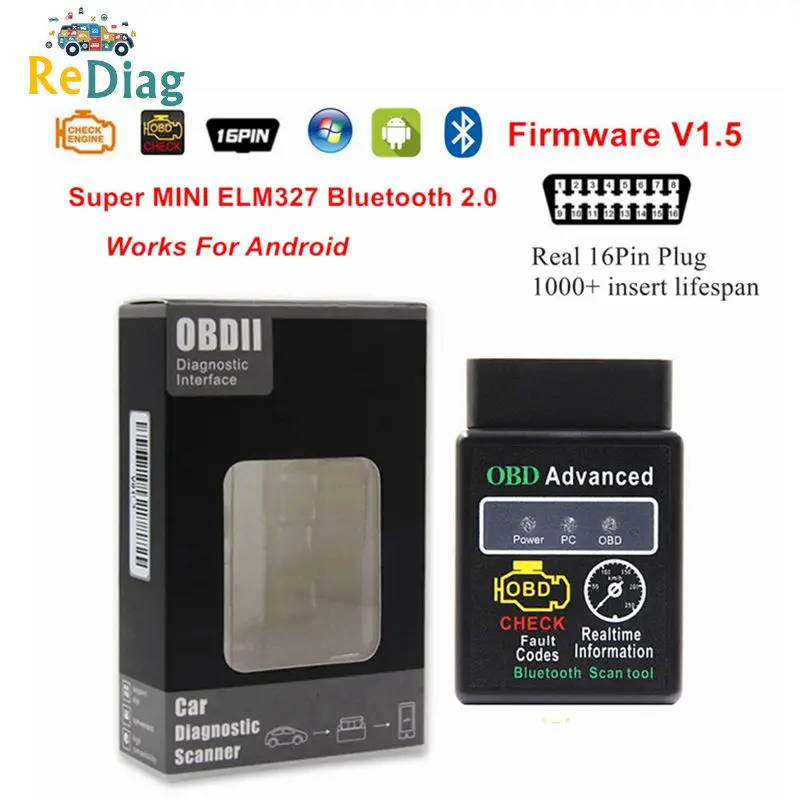 Super Mini Elm327 Hardware V1.5 Senza Bluetooth 2.0 Lettore Di Codici Automatico Obd Funziona Multi-Cars Elm 327 Bt Android