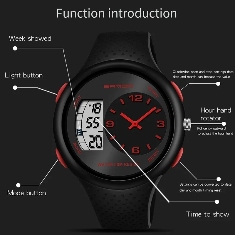Sanda Black Sport Orologi Da Uomo Top Brand Luxury Military Digital Quartz Orologi Orologio Maschile Impermeabile Relogio Masculino 763