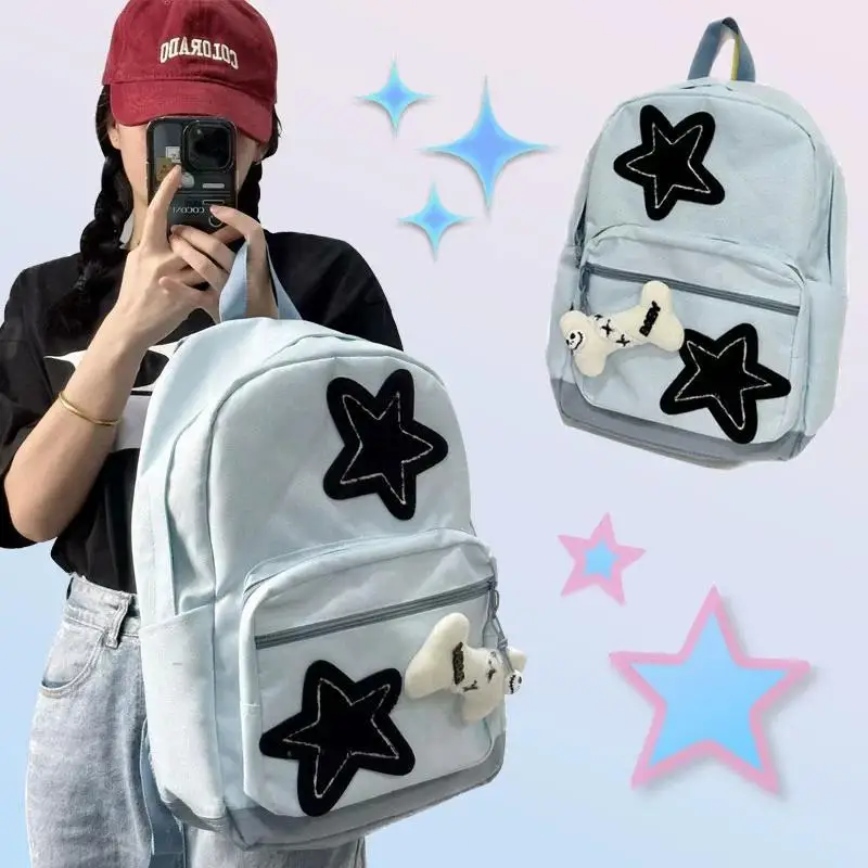 2024 Nuovo Y2K Bone Black Star Collage Small Skeleton Academy Stile Coreano Campus Zaino Scuola Bookbag Bag Bag Pack Borse Carine Ita