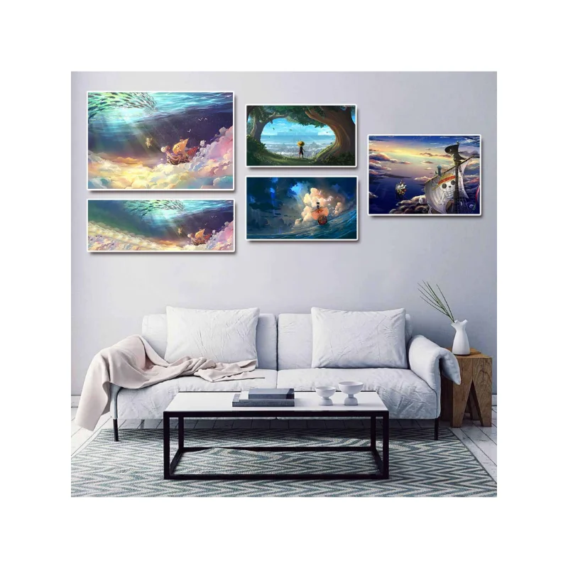 One Piece Canvas Painting Anime Beautiful Scenery Pirate Ship Print Picture Wall Decoration Painting Christmas Present No Frame