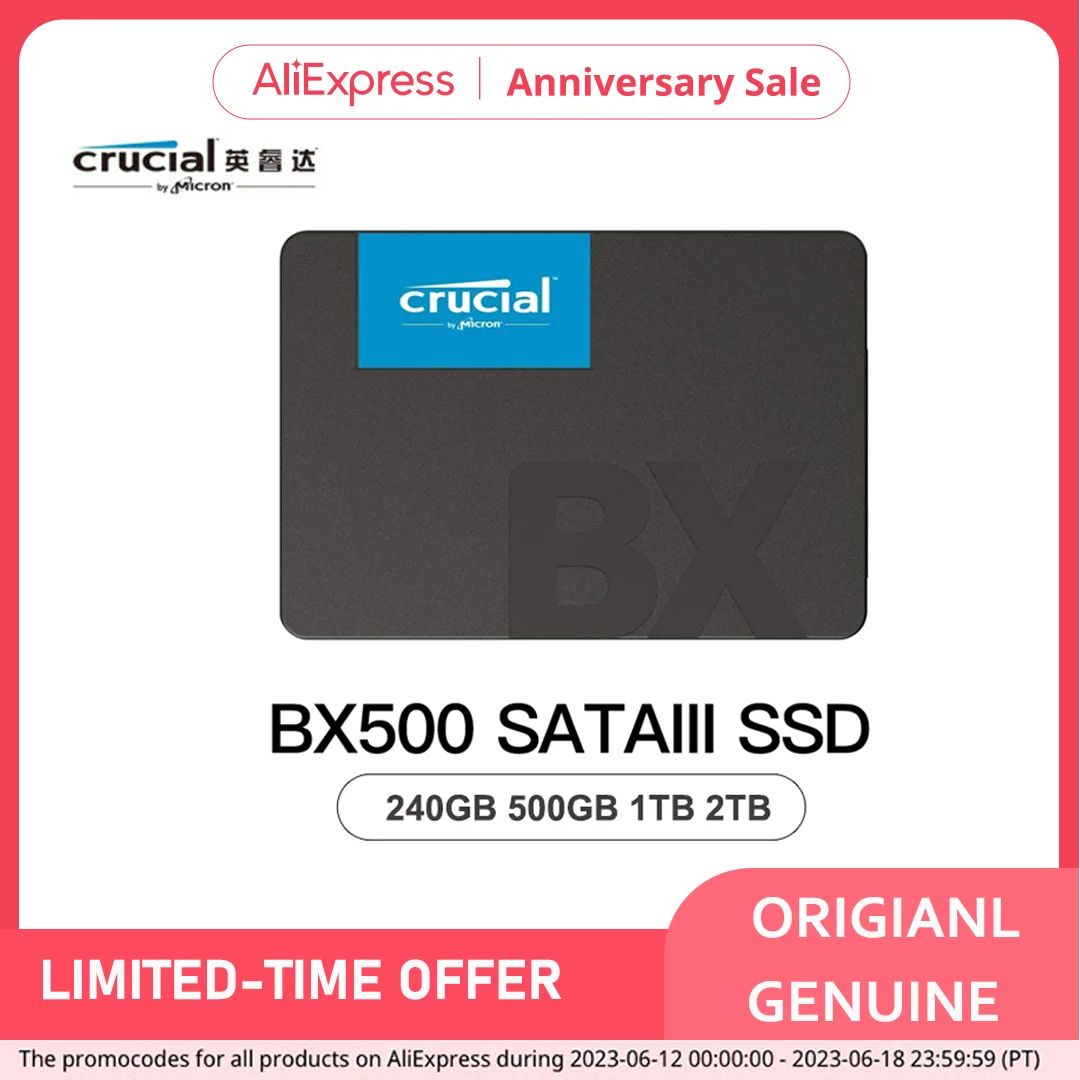 Crucial Bx500 240Gb 500Gb 1000Gb 2000Gb 3D Nand Sata Ssd Interno Da 2.5 Pollici, Unità A Stato Solido Interna Fino A 540 Mb/S